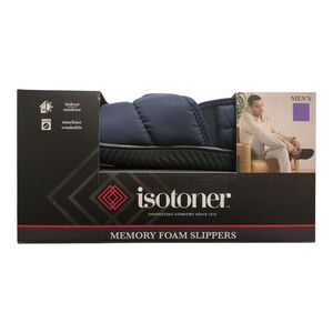 Isotoner Men's Classic Comfort Indoor/Outdoor Hoodback Slippers - Navy